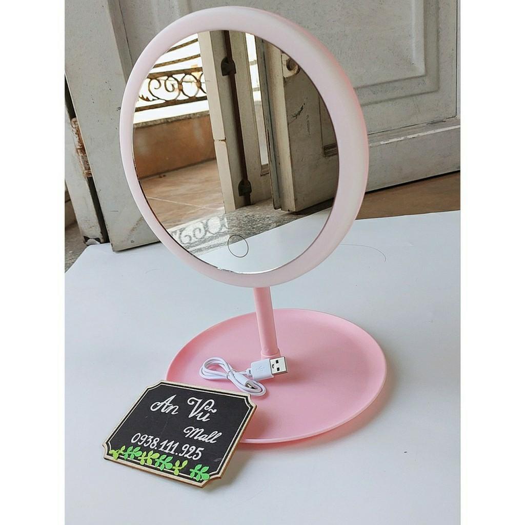 Gương trang điểm đèn LED 28x18cm sạc USB 3 chế độ ảnh sáng