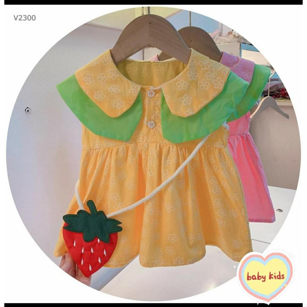 Đầm váy cho bé gái chất đũi kèm túi dâu cho bé từ 8kg đến 20kg