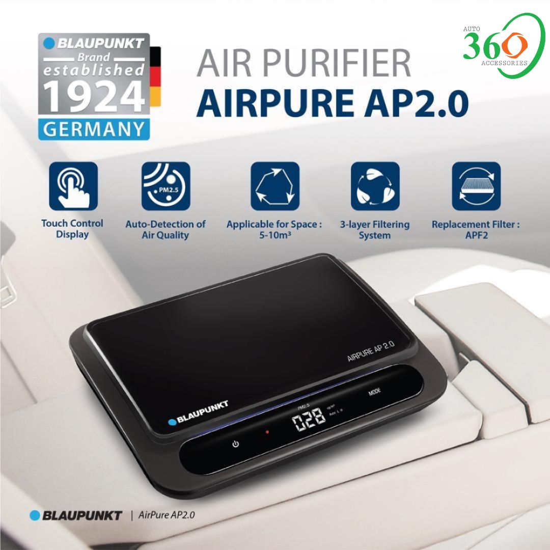 Máy Lọc Không Khí Ô Tô Cao Cấp Blaupunkt Airpure AP 2.0 Không Một Tiếng Ồn, Sử Dụng Bộ Lọc Hepa Lọc Không Khí - Khử Mùi, 3 Vị Trí Đặt Nhờ Dây Dẫn Dài 4m