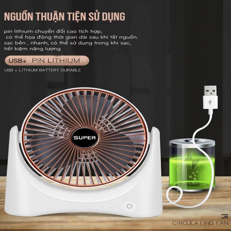 Quạt Tích Điện, Quạt Để Bàn Sạc Tích Điện Super Fan, Quạt để bàn mini 3 Chế Độ Mát