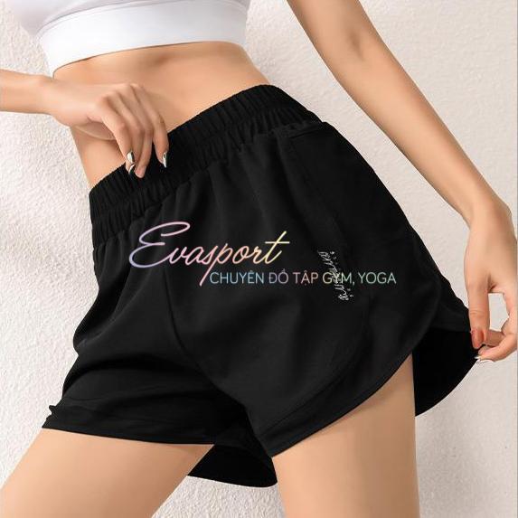Quần Đùi 2 lớp Eva Sport tập Gym nữ vải thoáng mát, siêu co giãn, có bọc đựng điện thoại