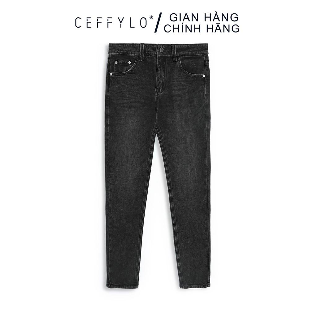 Quần Jeans trơn Xám nam form slimfit CEFFYLO chất Jean thun co giãn nhẹ