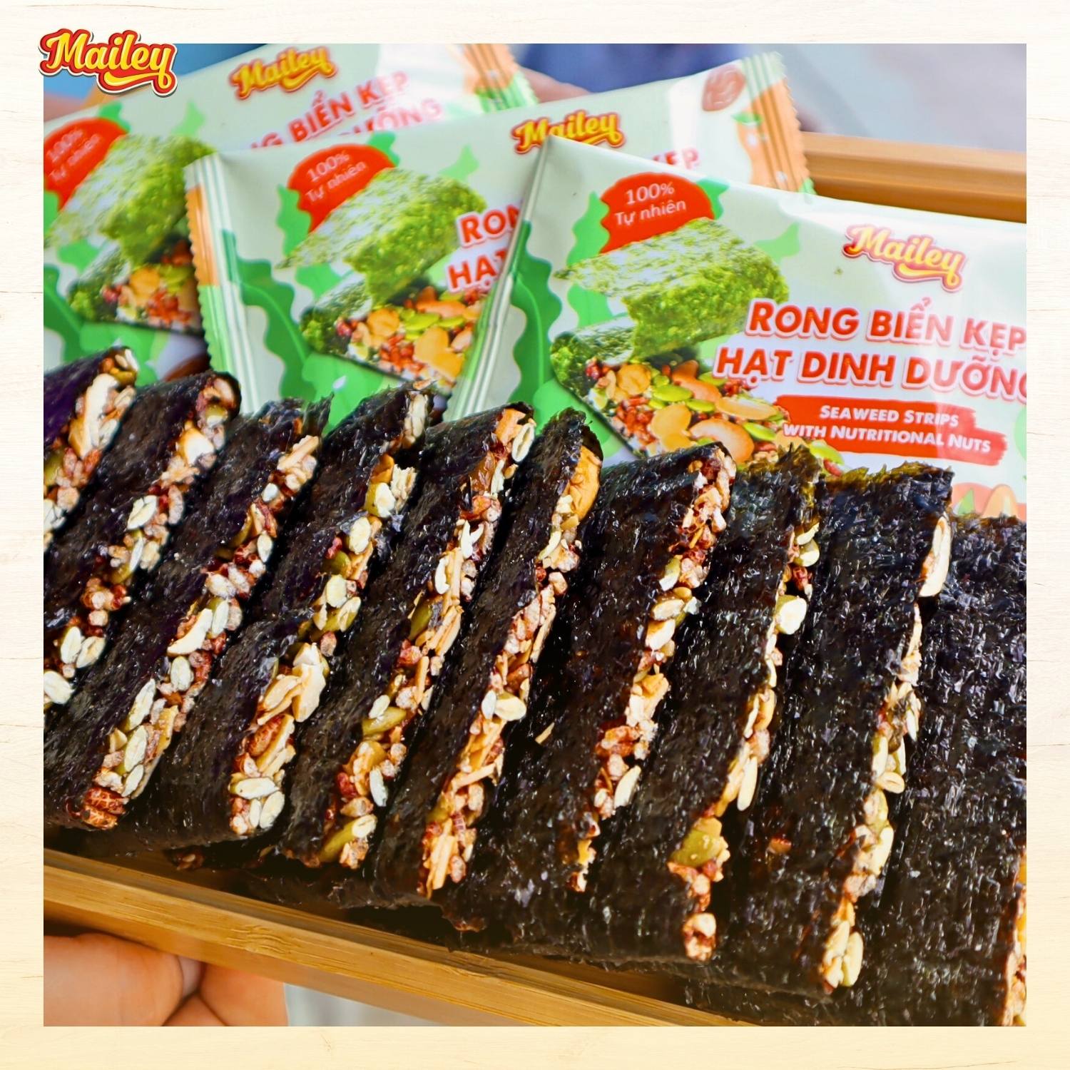 [COMBO 2 HỘP]Rong biển kẹp hạt dinh dưỡng Mailey - hỗ trợ ăn kiêng giảm cân, bánh ngũ cốc dinh dưỡng