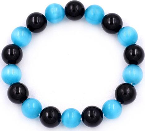 Chuỗi tay Đá Mắt Mèo Xanh Biển mix Thạch Anh Đen size 10 ly - Vòng tay size vừa phù hợp cho nữ