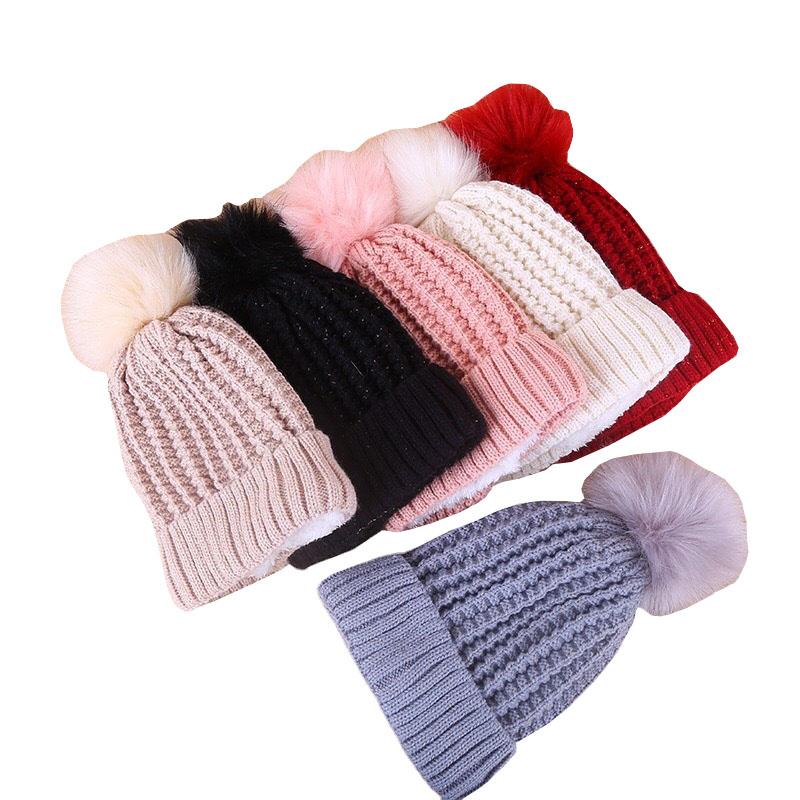 Mới Móc Pompom Bóng Cho Bé Gái Nón Mùa Thu Đông Nắp Ấm Dành Cho Bé Trai Bé Gái Dệt Kim Cho Bé Bộ Nón Trẻ Em Mũ Lưỡi Trai