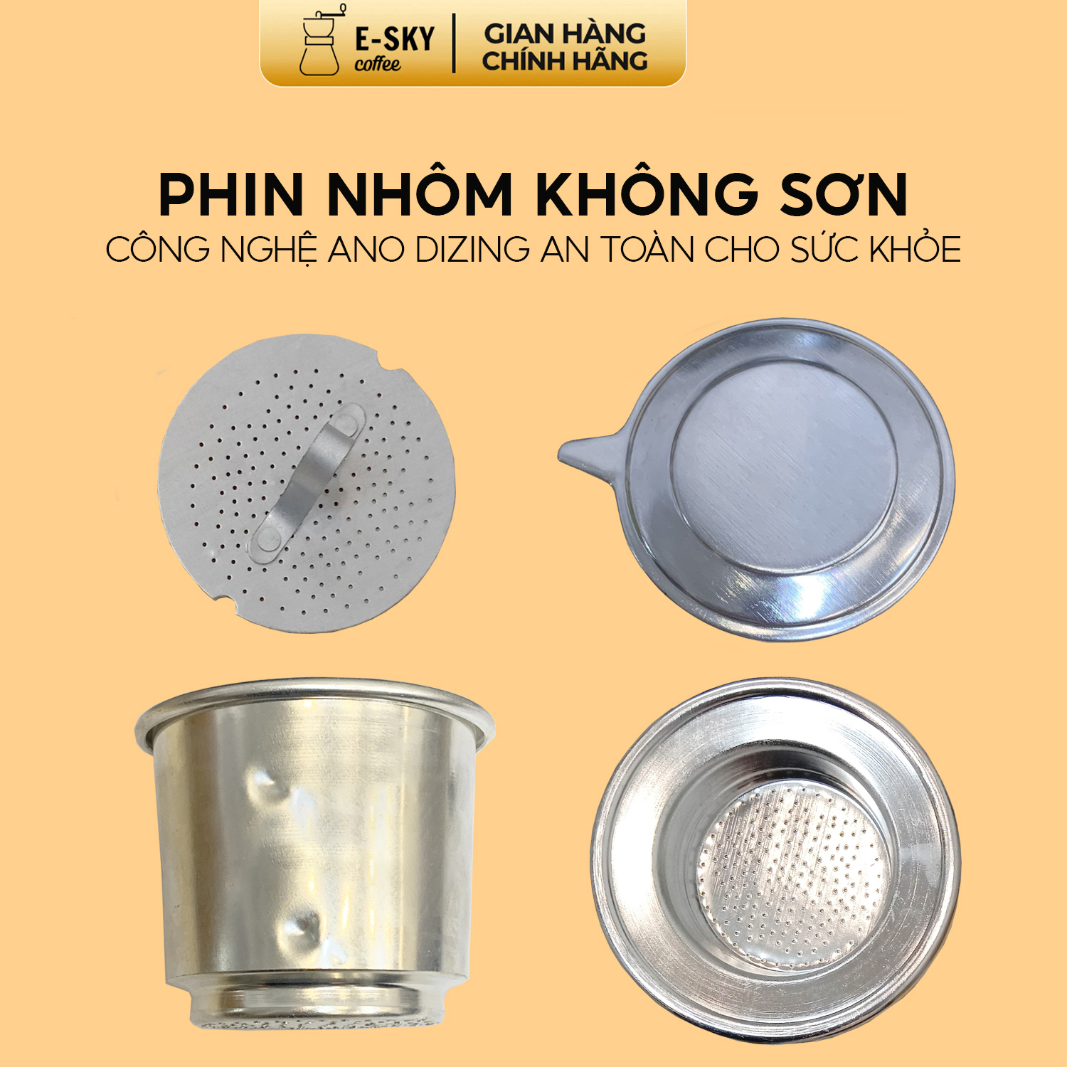 Phin Cà Phê Nhôm Nguyên Chất Không Sơn E-SKY COFFEE Size Nhỏ - 7cm - BTN