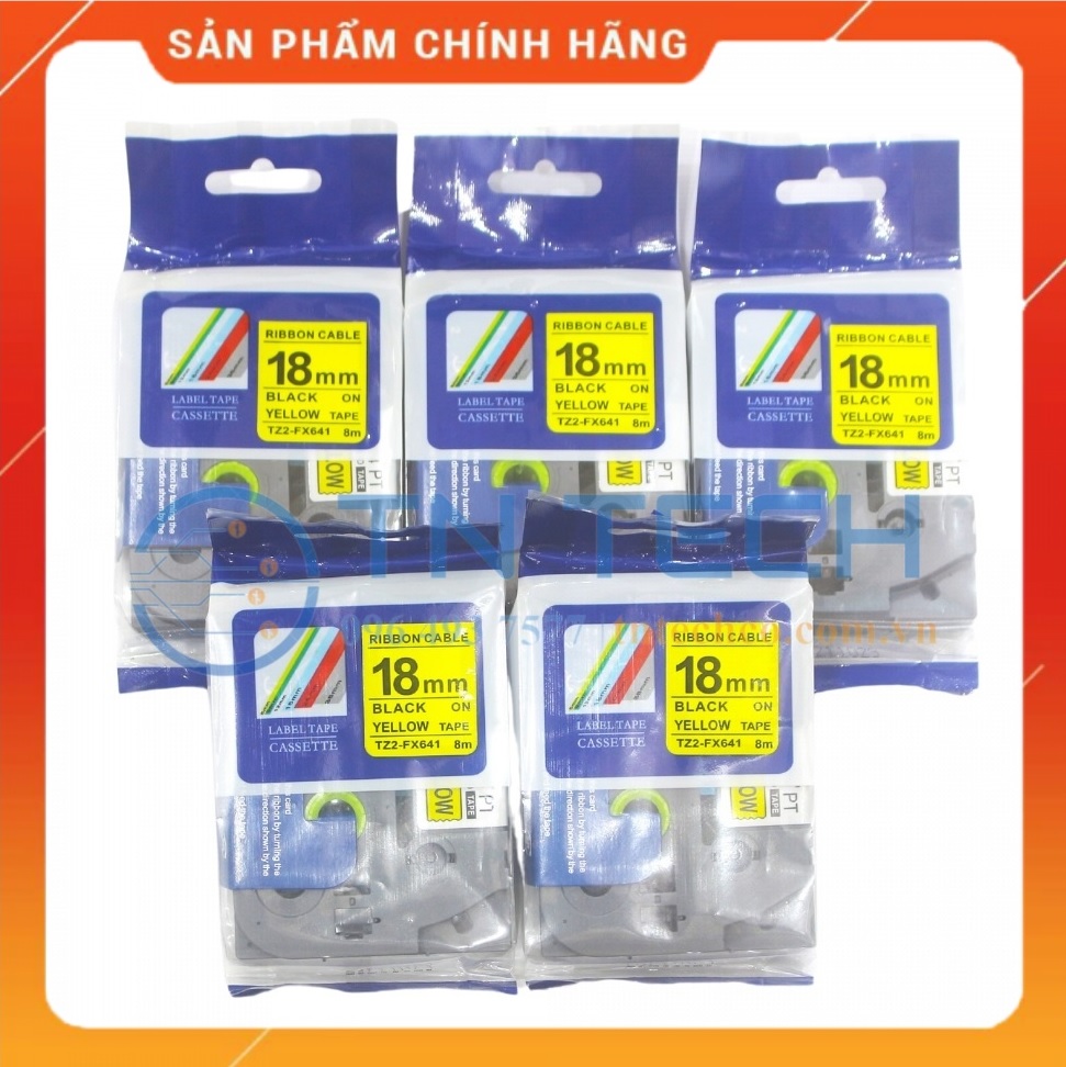Nhãn In Tz2-FX641 - Đen nền vàng 18mm x 8m - Dùng cho máy in BROTHER - AIMO - PUTY [Hàng Nhập Khẩu]