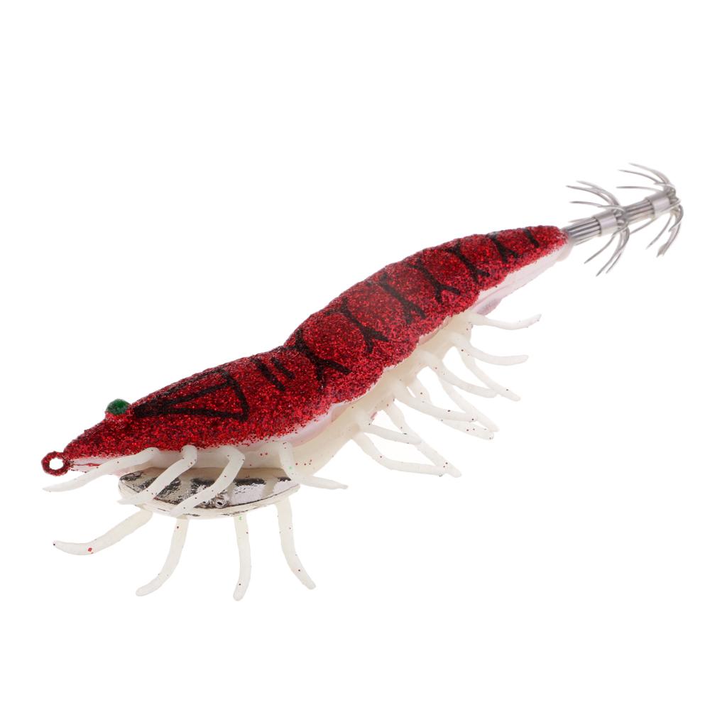 2pcs Glow In Dark Squid Jig Hooks Shrimp Fishing Lures W/ Luminous Soft Leg