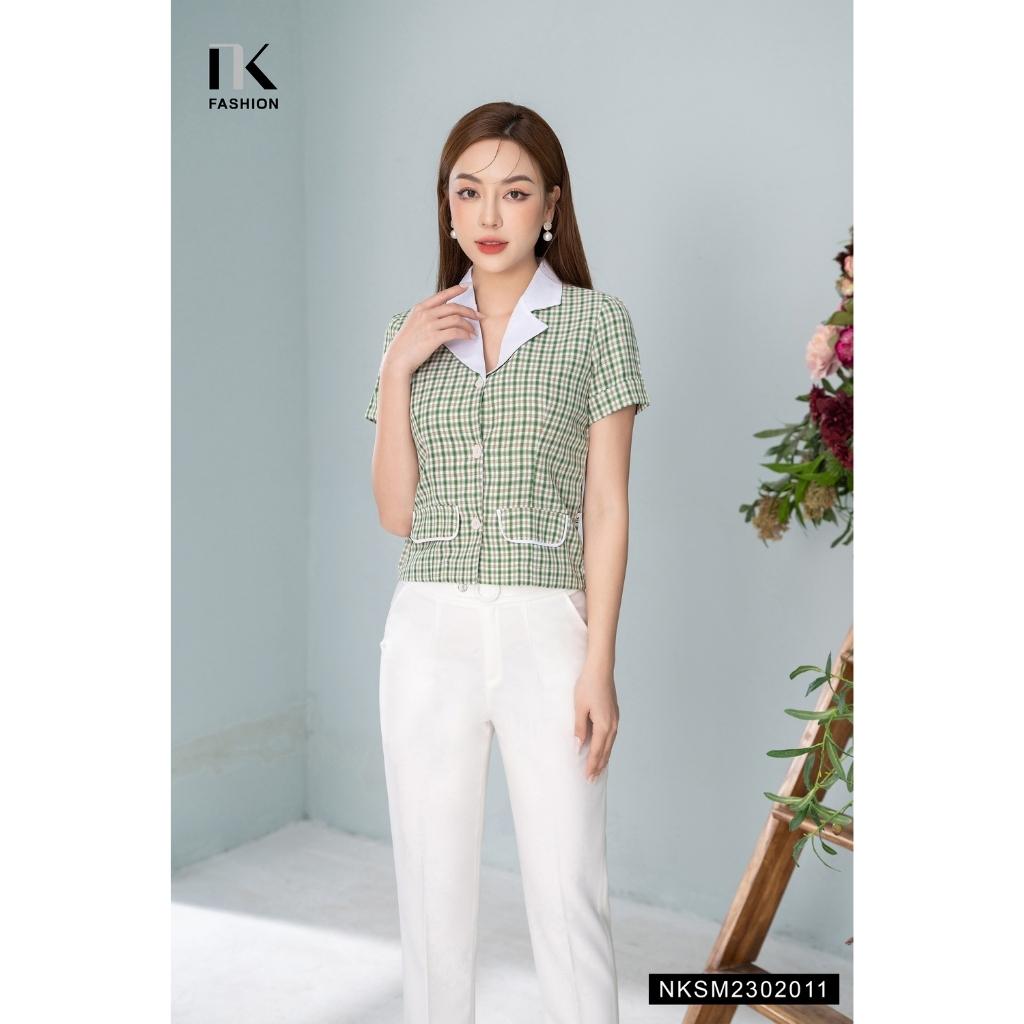 Áo Sơ Mi Nữ Ngắn Tay NK FASHION Thiết Kế Kẻ Caro Dáng Croptop Trẻ Trung Chất Vải Nhập Hàn Cao Cấp NKSM2302011