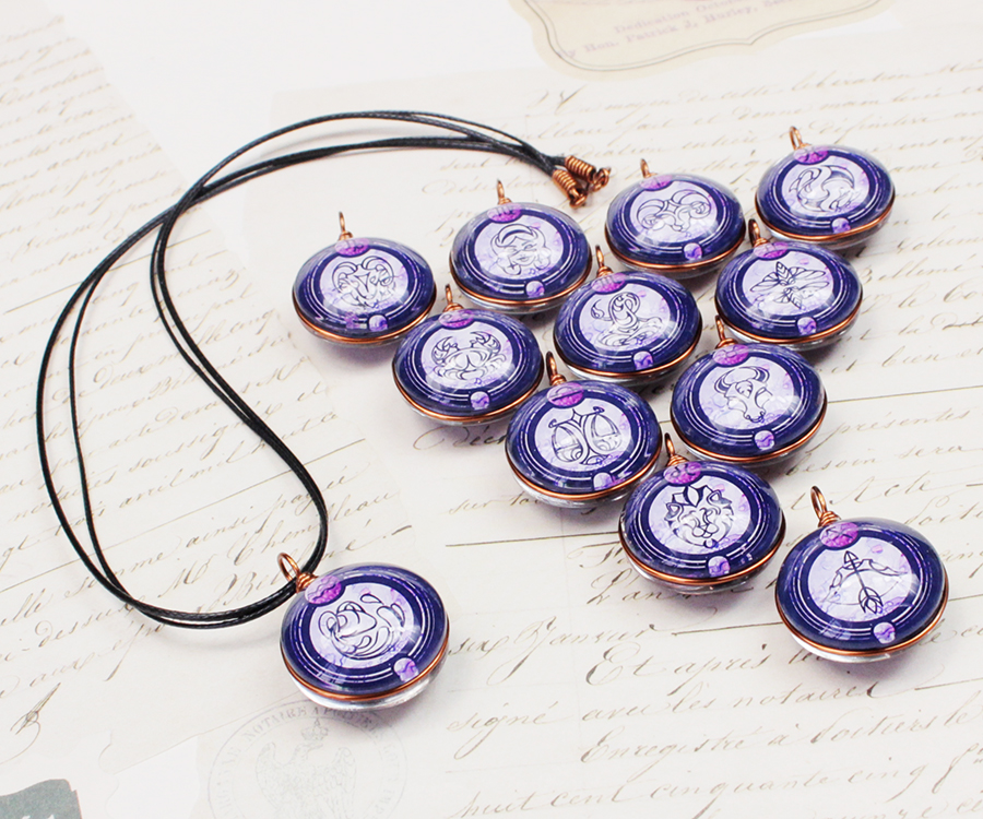 Dây chuyền 12 cung hoàng đạo Zodiac tông tím phong cách vintage đẹp 06647-DC20M0016