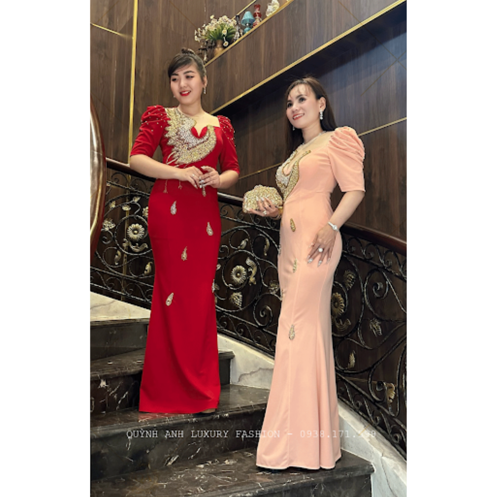 Đầm Dạ Hội Đỏ Mẫu Chim Công Pha Lê Sang Trọng Cao Cấp Amity Dress