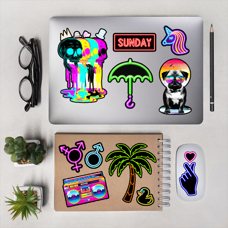 Miếng Dán Sticker Chống Nước | Set 50 Hình Chủ Đề Neon