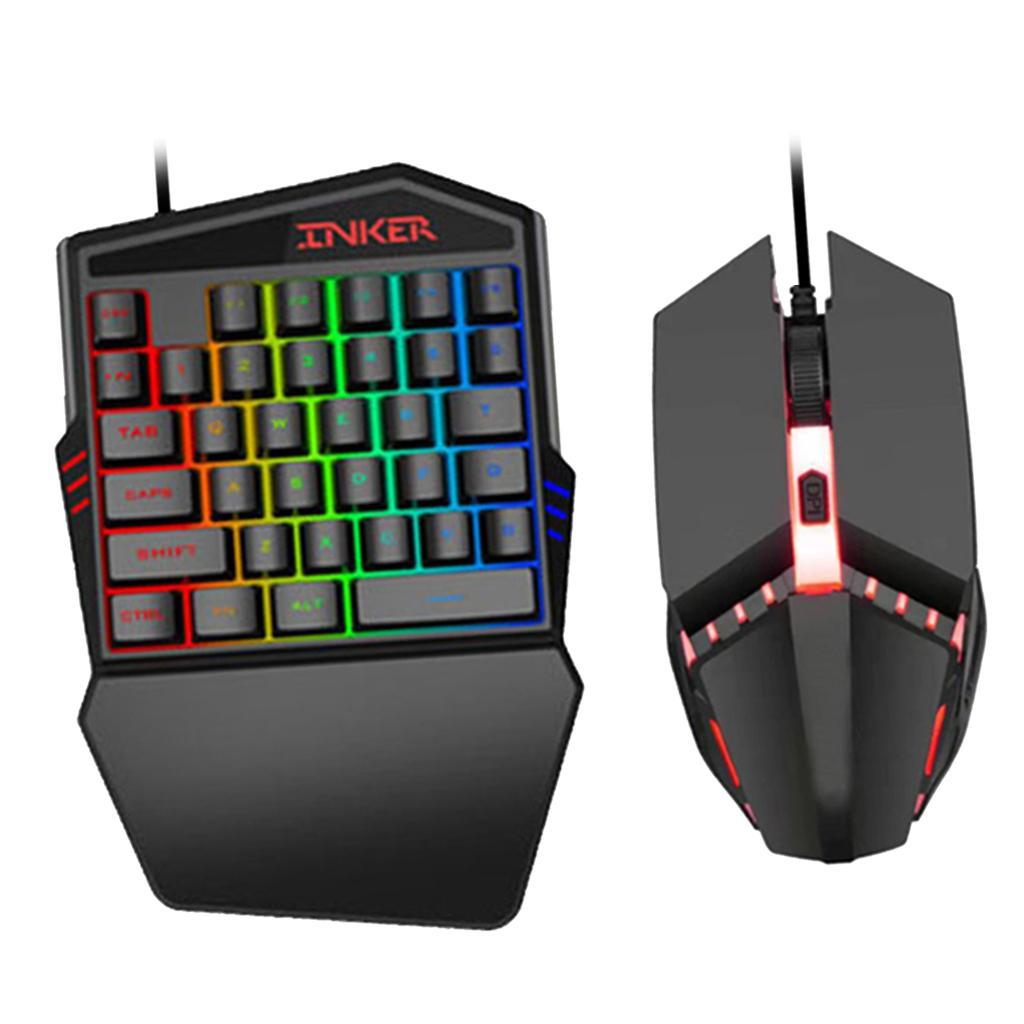 Hand Gaming Keyboard and Mouse Combo, 35 Keys Wired Mechanical Feel Backlit