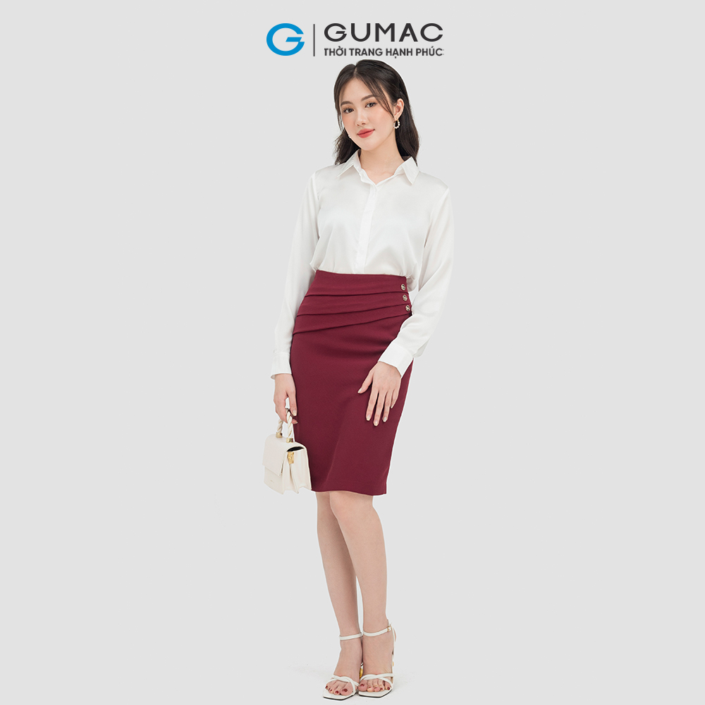 Chân váy dáng ôm GUMAC VC07024 eo xếp ly tạo kiểu