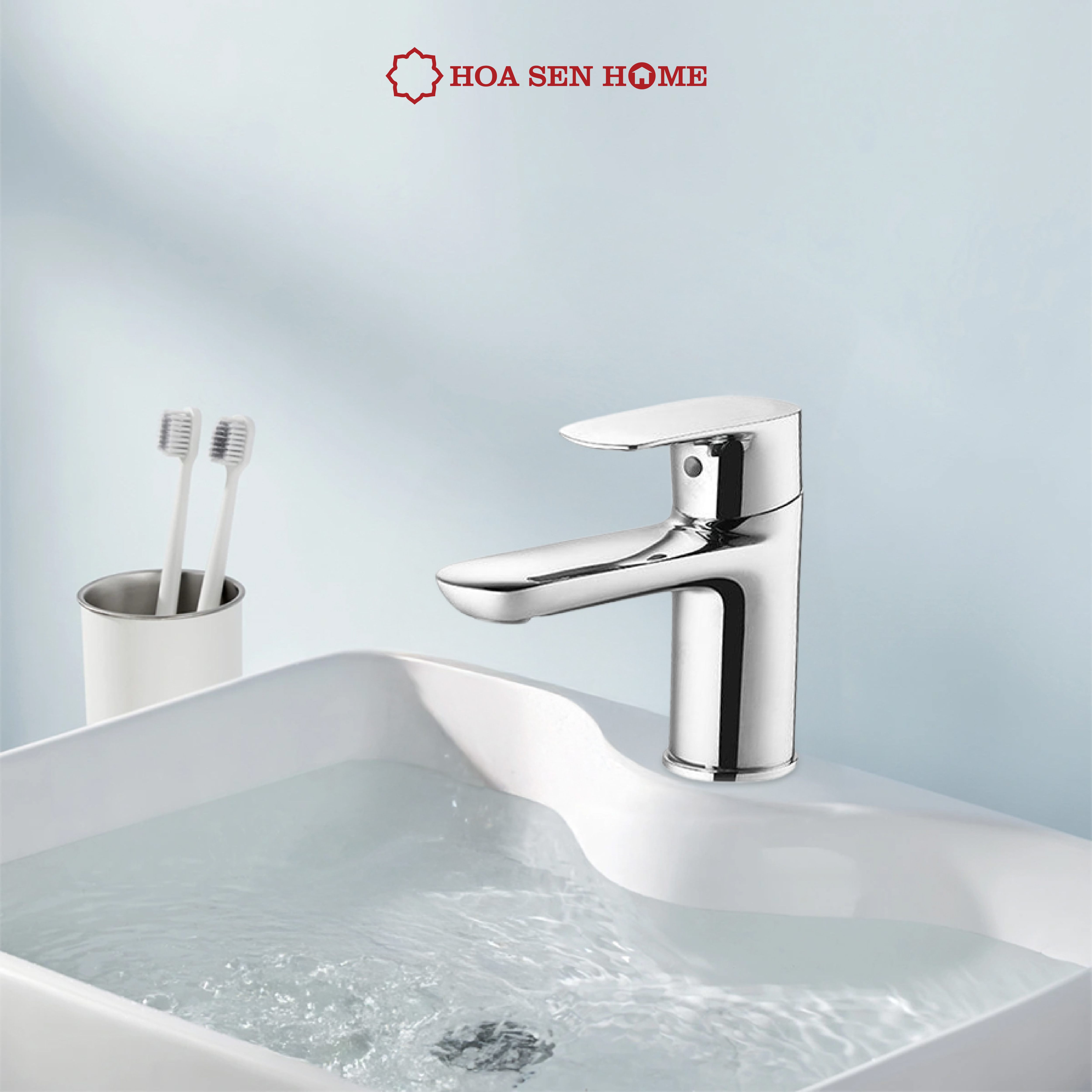 Vòi lavabo nóng lạnh TUSLO F001 Luxury chất liệu đồng nguyên chất, mạ Crom-Niken, công nghệ tạo bọt khí hiện đại - Hoa Sen Home - Hàng chính hãng