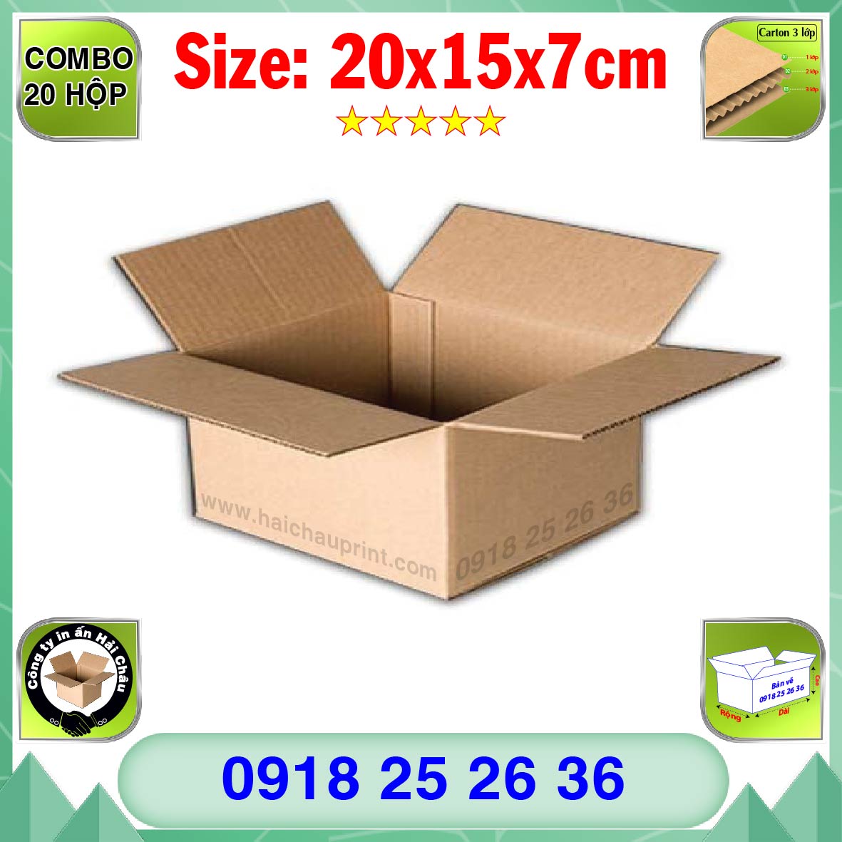 20 Hộp Carton, KT: 20x15x7cm, Hộp carton, Thùng carton, Hộp đóng hàng, Thùng đóng hàng, Hộp carton 3 lớp...