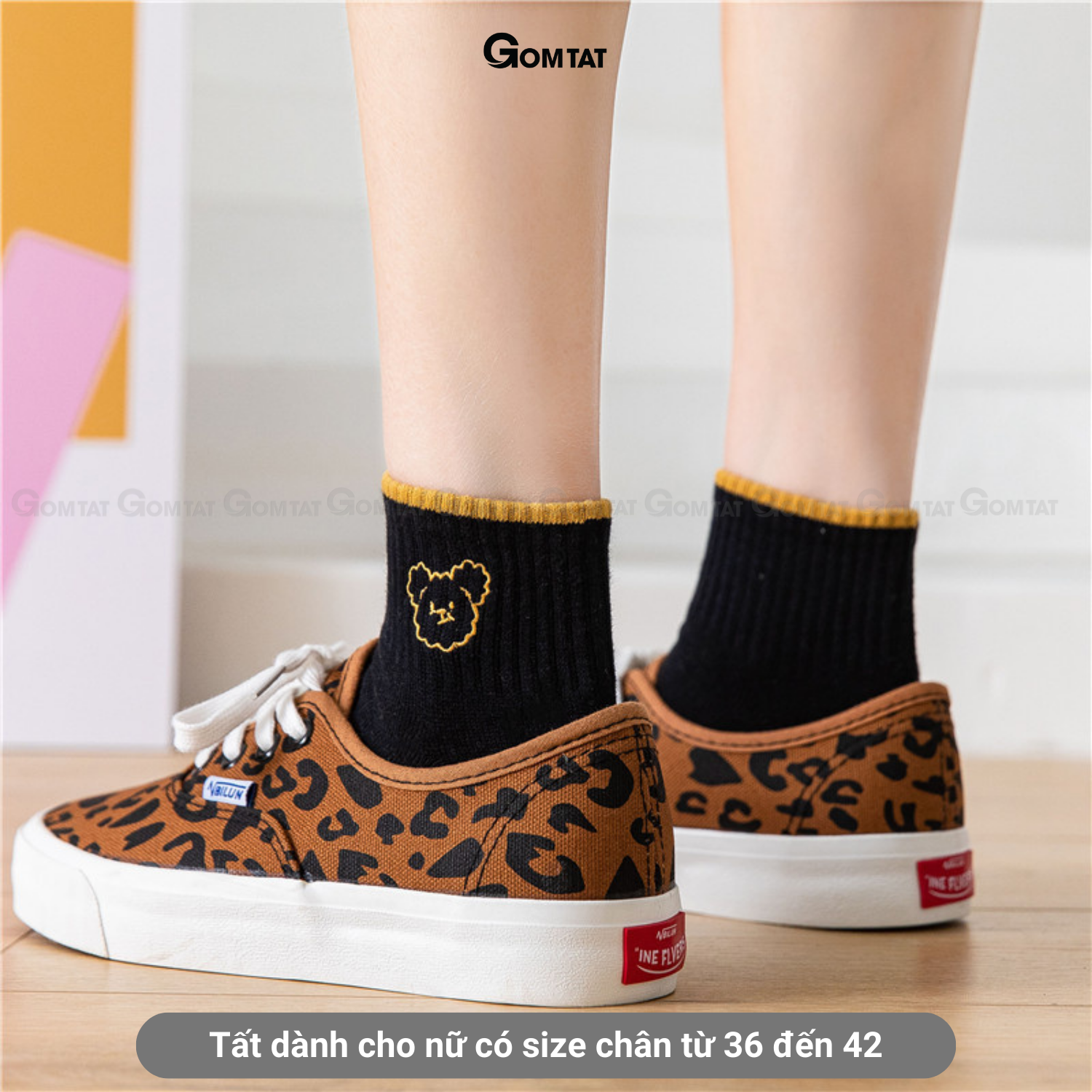Set 5 đôi tất nữ cổ ngắn họa tiết hình gấu trắng đen, vớ nữ cổ ngắn cực dễ thương – NUCN-HINHGAU-CB5-2