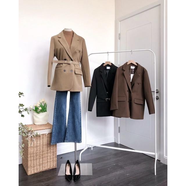 Áo khoác blazer nữ túi ngực kèm đai eo 3 khuy tay a088005 by germe