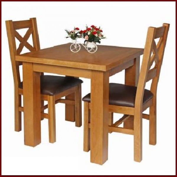 Bộ bàn ghế phòng ăn gỗ sồi Tundo màu vàng tự nhiên 90cm kèm 2 ghế nệm lưng X