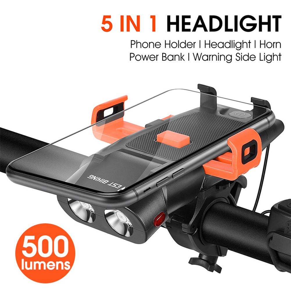 Đèn LED 5 trong 1 WEST BIKING gắn giá đỡ phía trước có còi, giá đỡ điện thoại