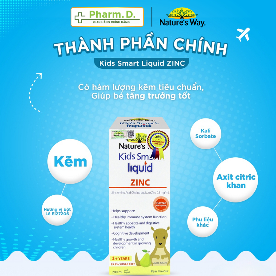 Siro Dinh Dưỡng NATURE'S WAY Kids Smart Liquid ZinC Bổ Sung Kẽm Và Dưỡng Chất Cho Trẻ Em (200ml)