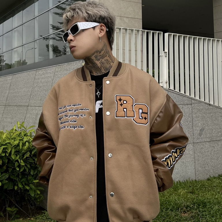 Áo khoác bomber local brand rg butterfly , varsity jacket nam nữ tay da , vasity bóng chày form rộng unisex - Gin store