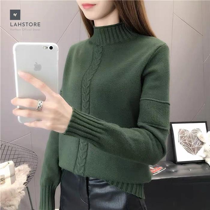 Áo len nữ cổ 3 phân trần gân thừng ấm áp LAHSTORE thu đông 2021
