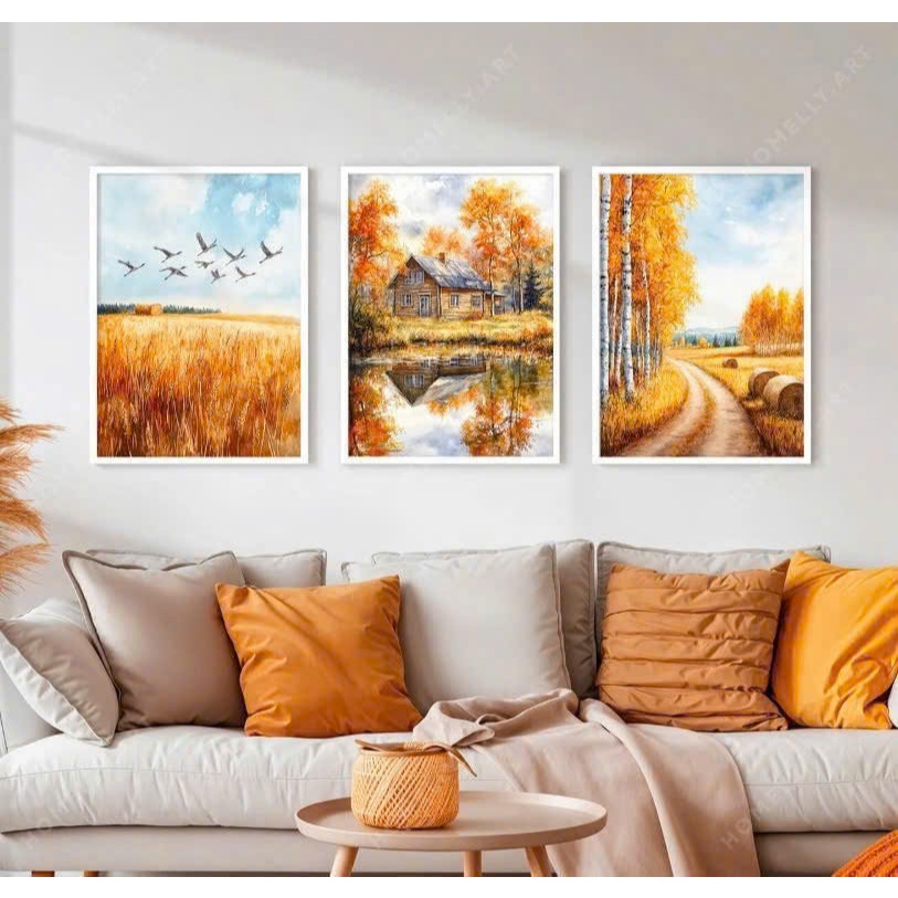 (HCM) Tranh treo tường cảnh mùa thu 2 trang trí phòng khách, trang trí quán kèm đinh treo