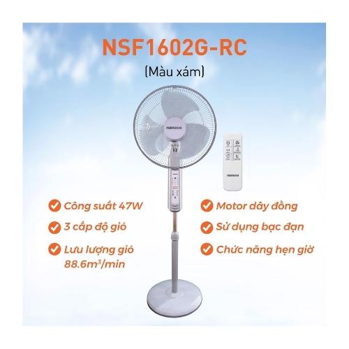 Quạt Đứng Có remote Nanoco NSF1602G-RC (Màu xám) - Hàng chính hãng