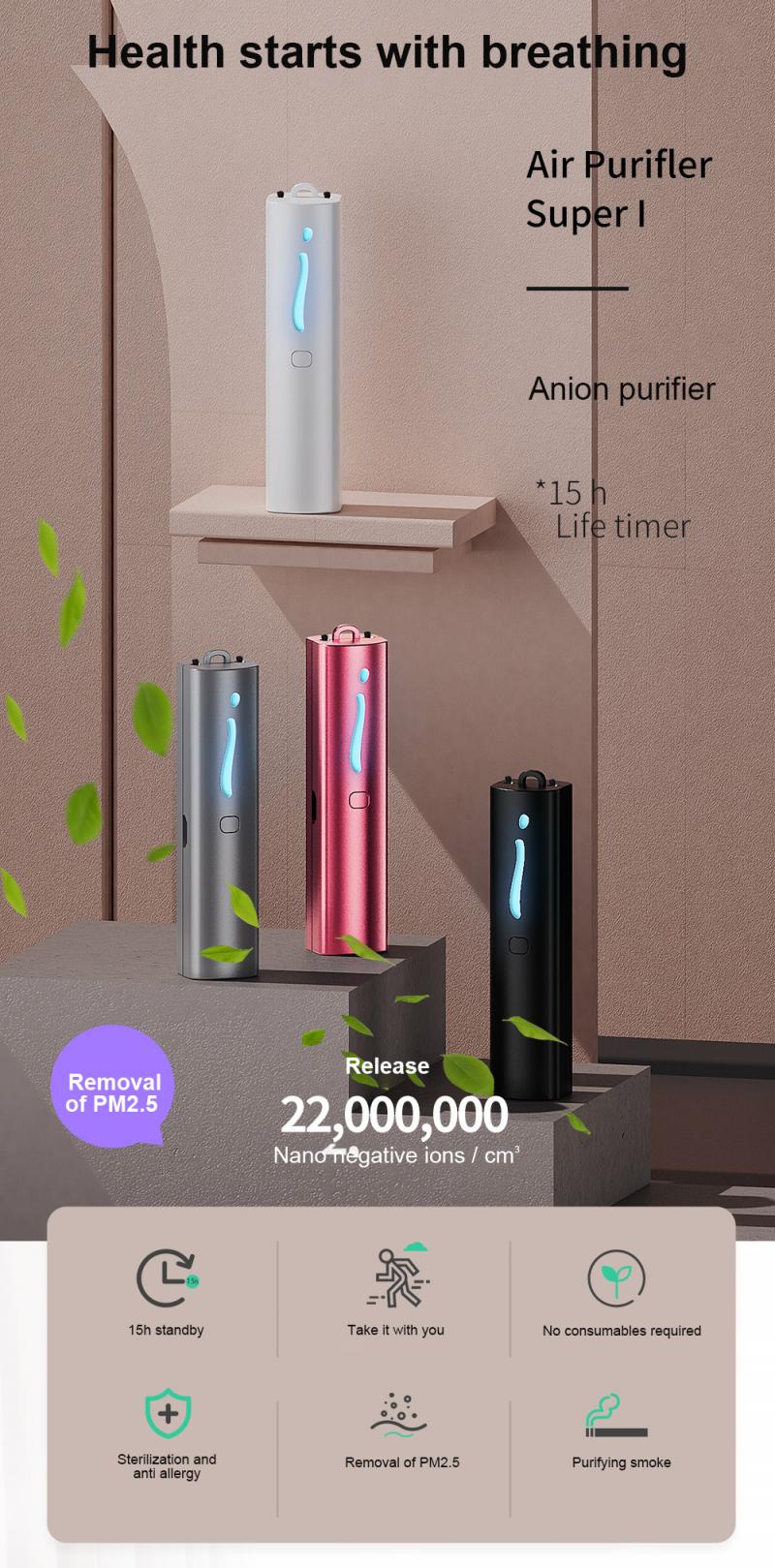 Máy lọc không khí ion âm dạng đeo Air Purifier Super I - Home and Garden