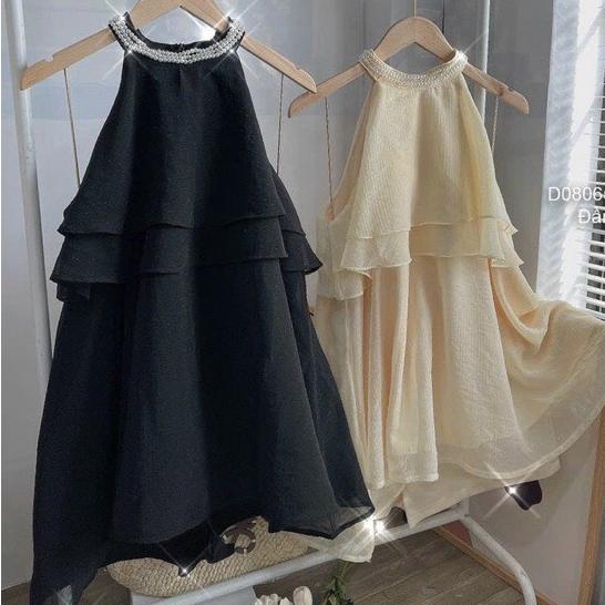 Áo kiểu, Áo yếm, áo cổ yếm đính ngọc tơ đũi xếp tầng xòe phong cách Trendy Clothing D8