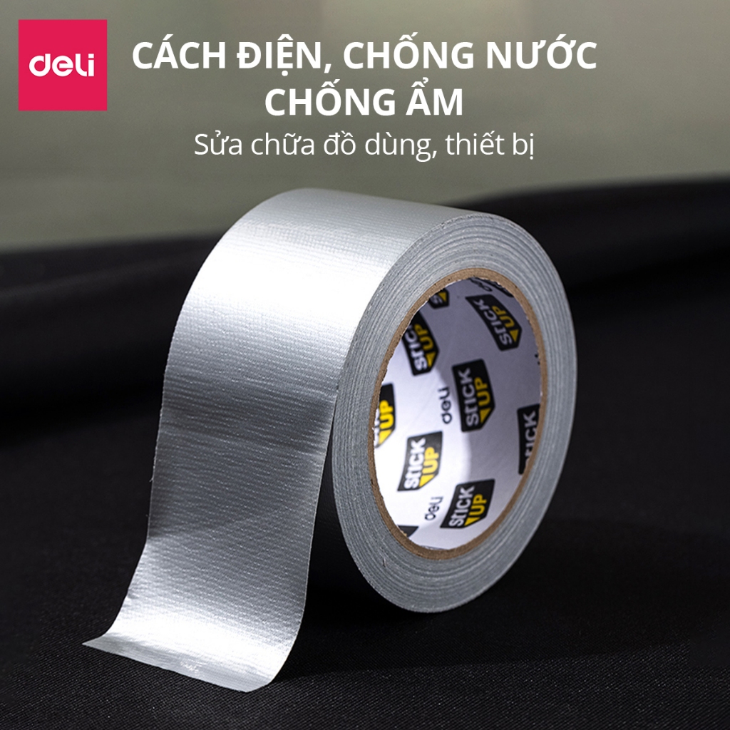 Băng keo vải đa năng Siêu dính Siêu dai 60mm*20m Deli - Băng dính vải cách điện chuyên dụng chịu nhiệt chống thấm