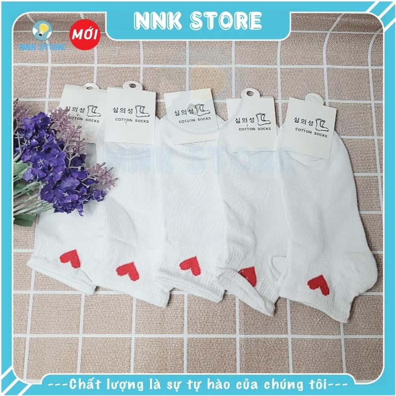5 đôi vớ trắng nữ cổ ngắn hình trái tim đơn giản dễ thương