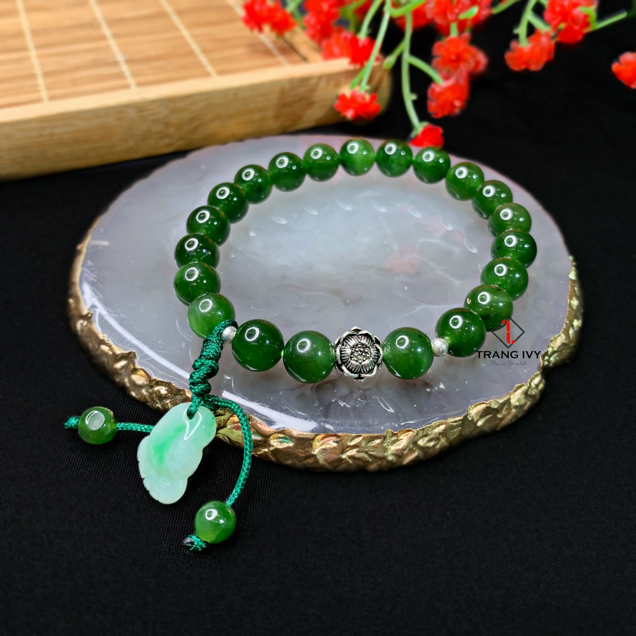 Vòng Tay Ngọc Bích Mix Bàn Chân Phật Ngọc Cẩm Thạch