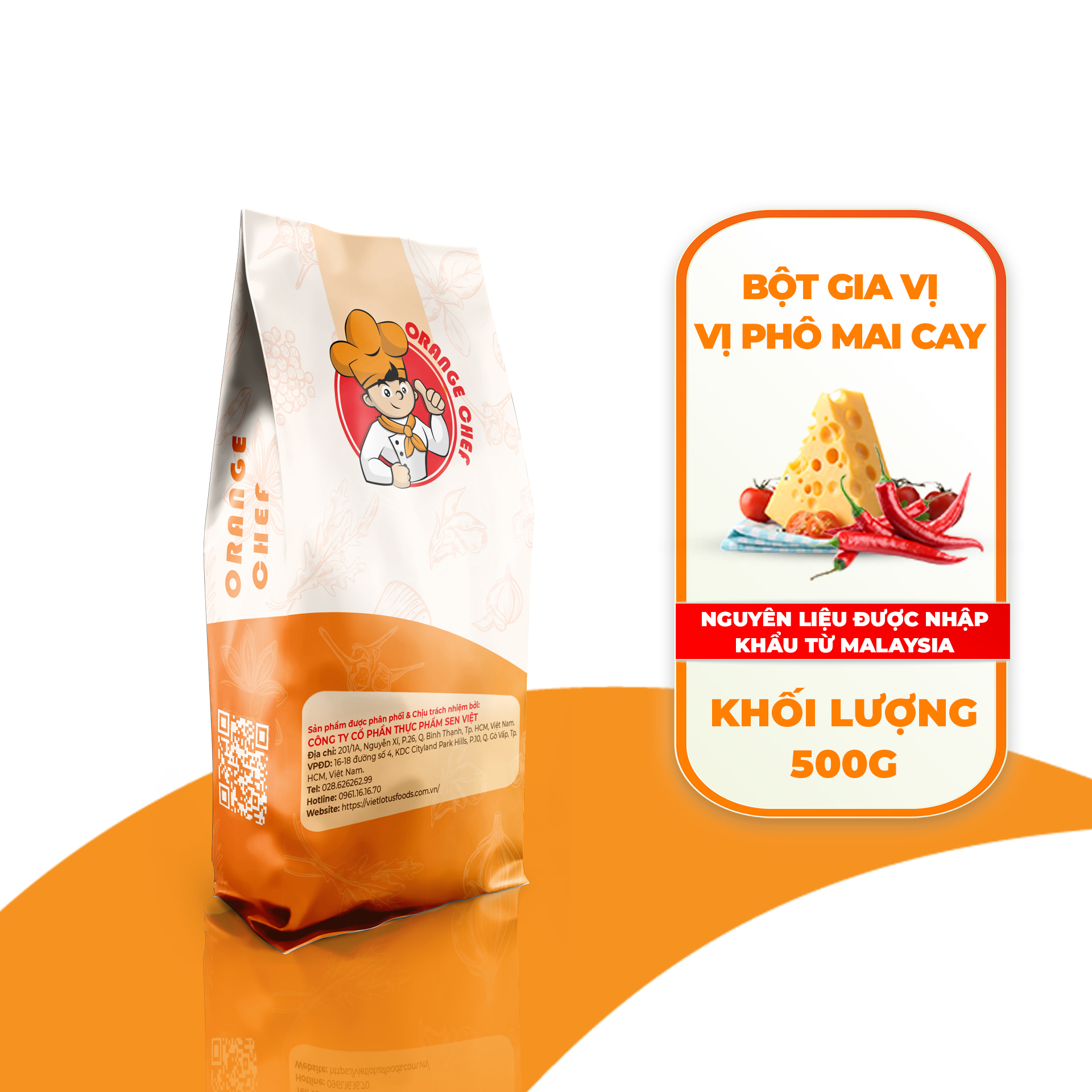 Bột Gia Vị Phô Mai Cay Spicy Cheese Seasoning [Orange Chef] - Túi 500g