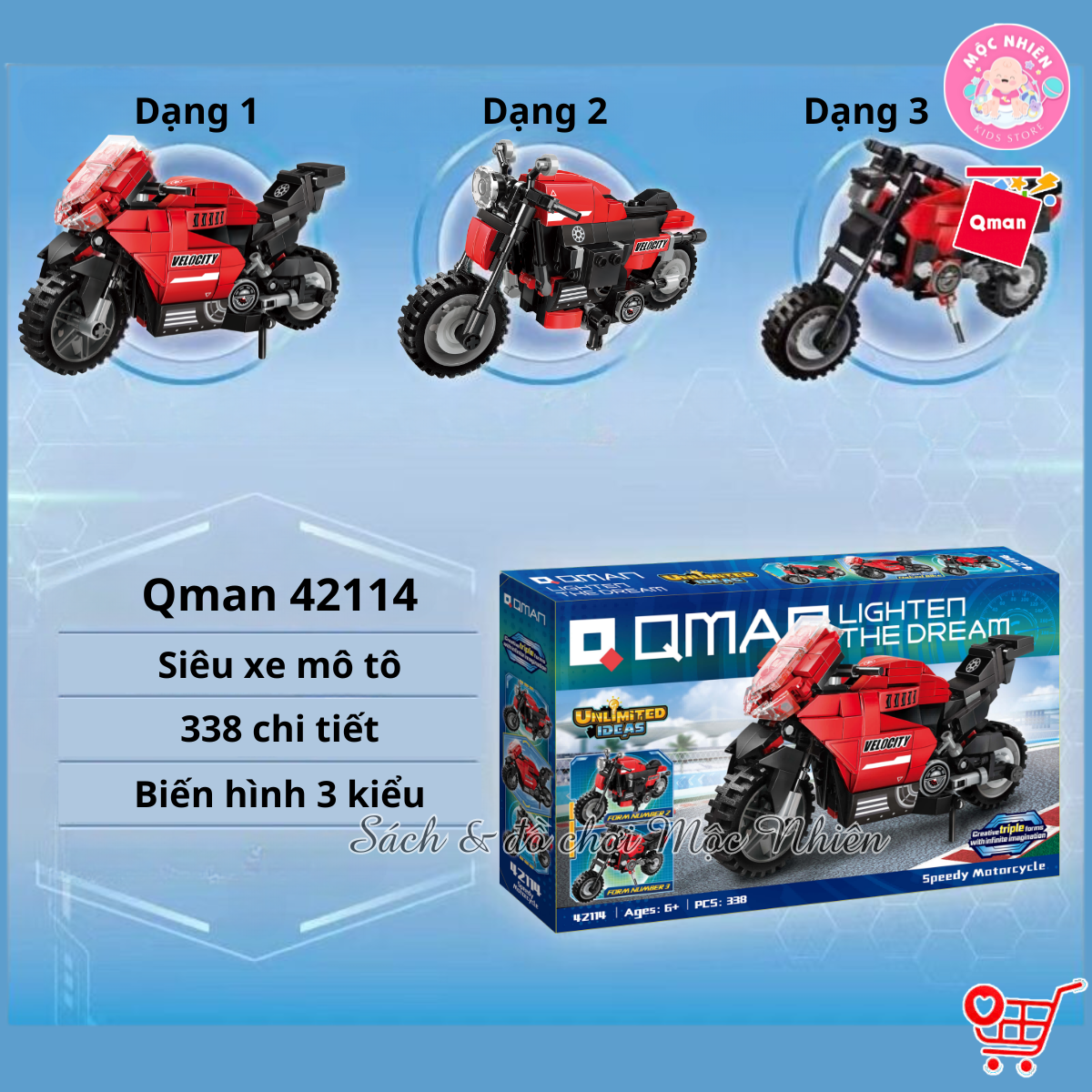 Đồ chơi lắp ráp, xếp hình Qman 42114 - Mô Tô Thể Thao (338 mảnh ghép)