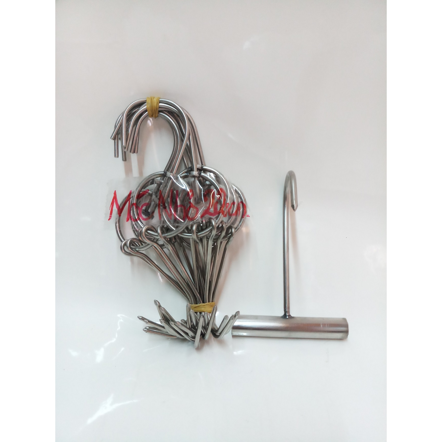COMBO 10 MÓC QUAY THỊT INOX 4LY +1 MÓC CÁN CẦM INOX.