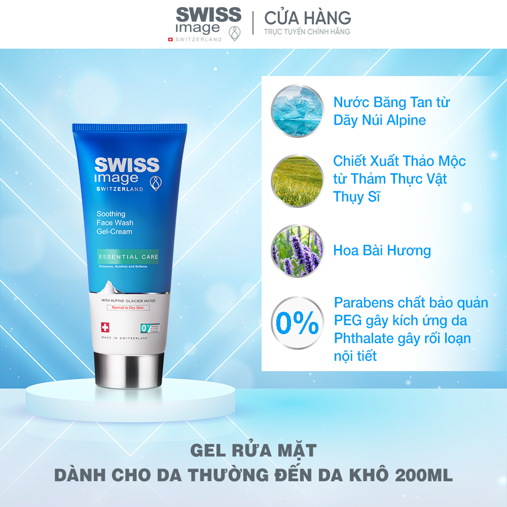 Bộ đôi Skincare Swiss Image gel rửa mặt và nước cân bằng làm sạch ngừa mụn cấp ẩm dịu da cho da thường & da khô