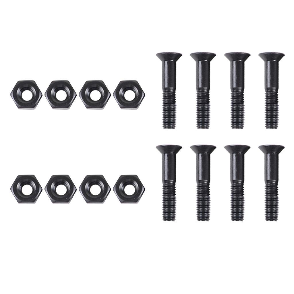 8 Pcs/ Skateboard 25mm Screws Bolts & Nuts Set Replacment - Black