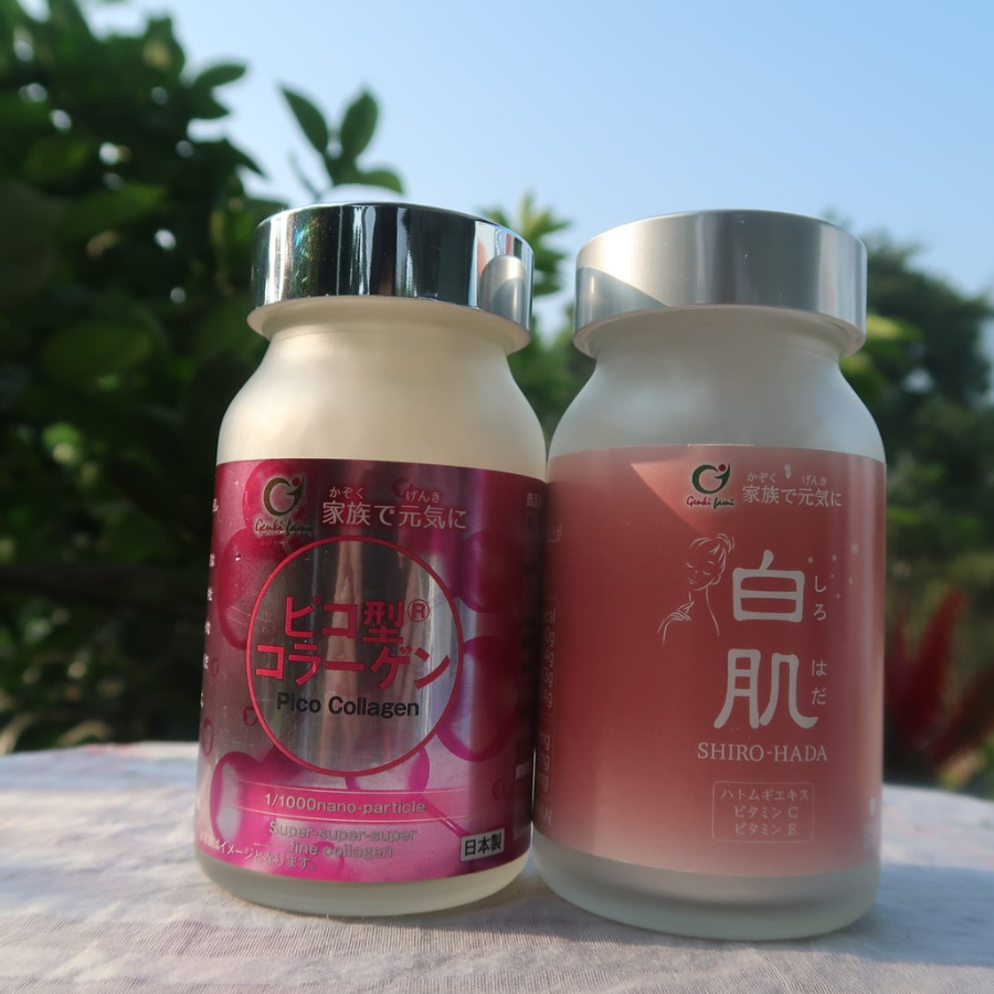 Combo Viên Uống Ngăn Ngừa Lão Hóa Pico Collagen và Trắng Da Từ Thiên Nhiên Shiro Hada Genki Fami Nhật Bản