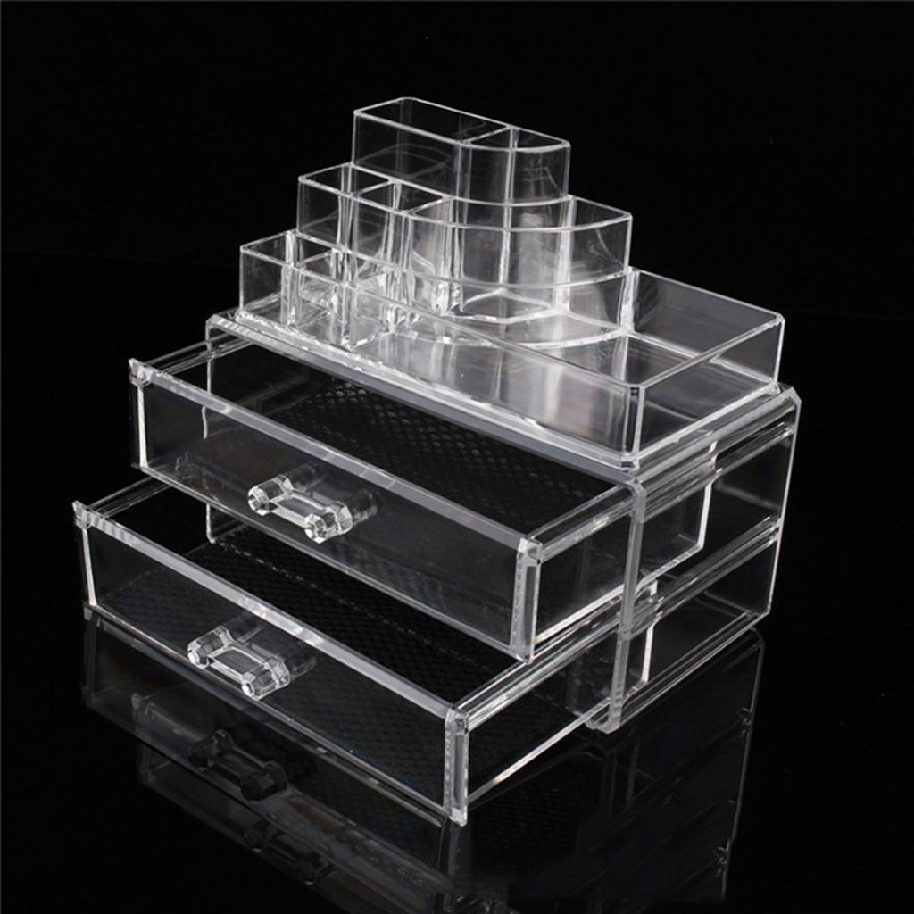 Jewelry Cosmetic Storage Holder Rack 2 Piece Set Acrylic Makeup Organizer