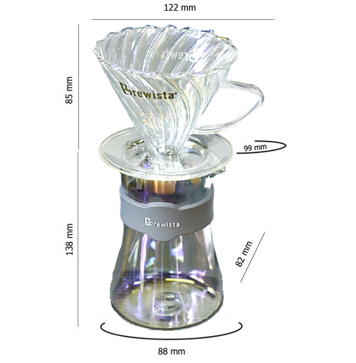 Bộ phễu V60 pha cà phê pour over thủy tinh Brewista Tornado Dripper &amp; Server - Màu ánh trăng