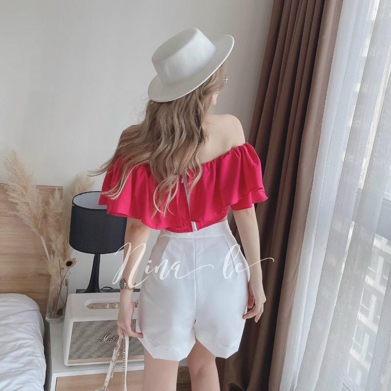 Áo Croptop Bẹt Vai Bèo Quần Short
