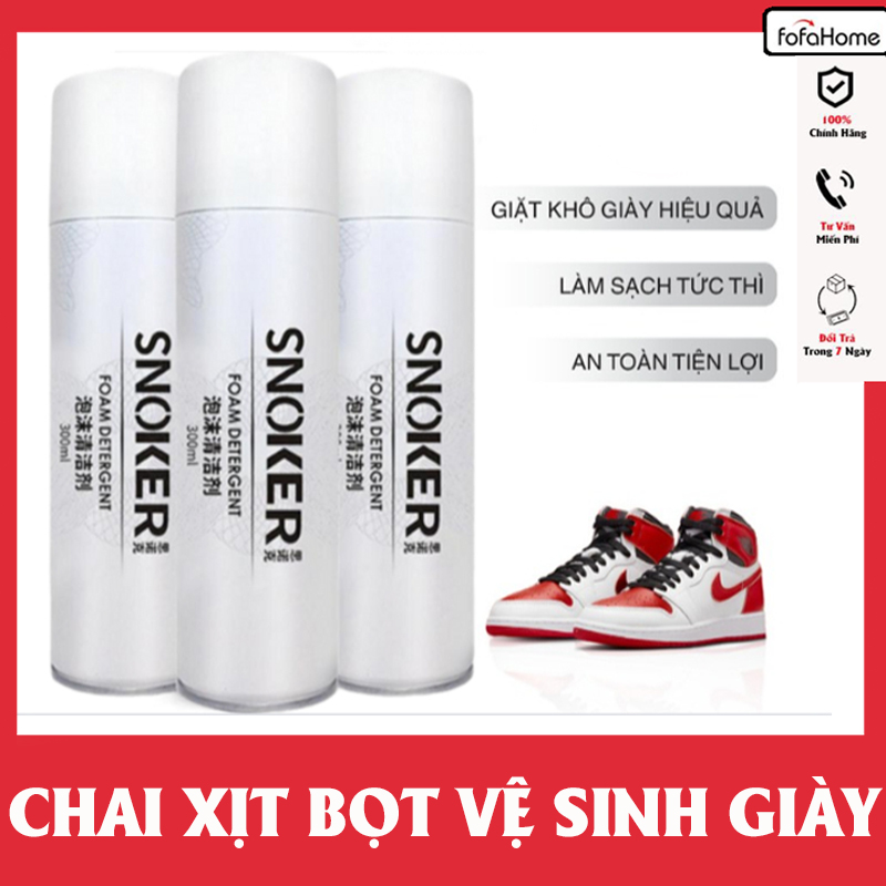 Chai Xịt Tạo Bọt Tuyết Làm Sạch Giày Dép SNOKER 300ml Giặt Giày Khô, Làm Sạch