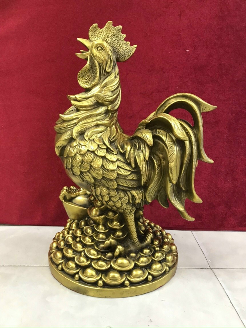 Decor trang trí để bàn - Gà ngự mâm tiền