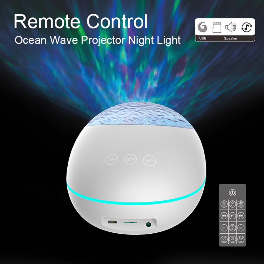 Remote Control Ocean-Wave Projector Light with 8 Lighting Modes Brightness Adjustable BT Music Speaker Machine & Support