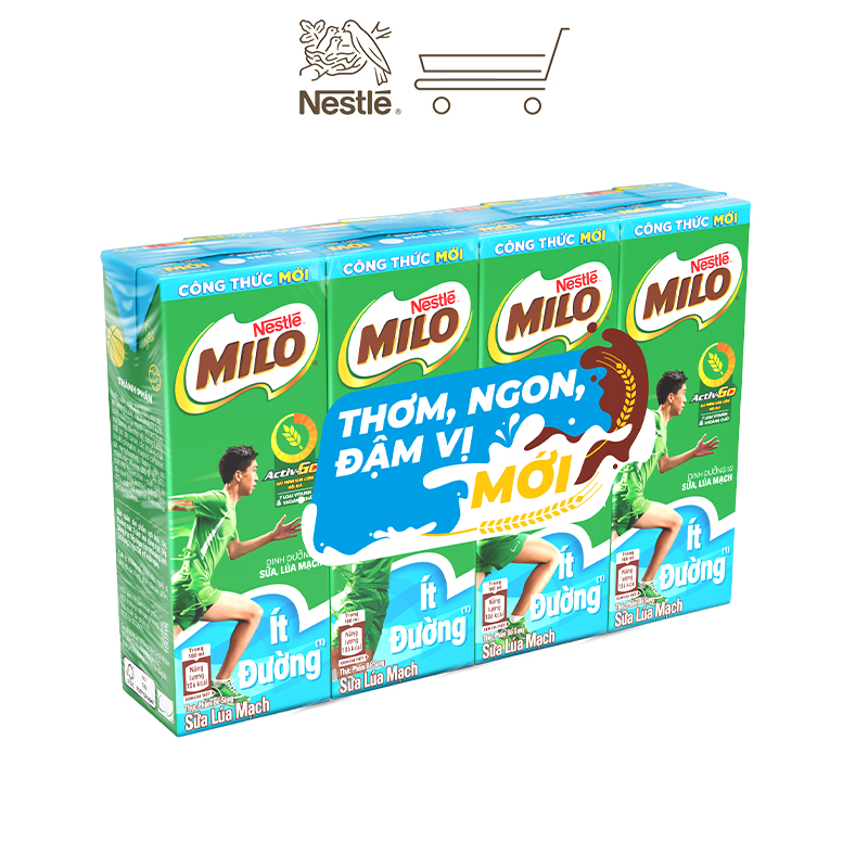 Sữa lúa mạch Nestlé MILO ÍT ĐƯỜNG (thùng 48 hộp x 180ml)