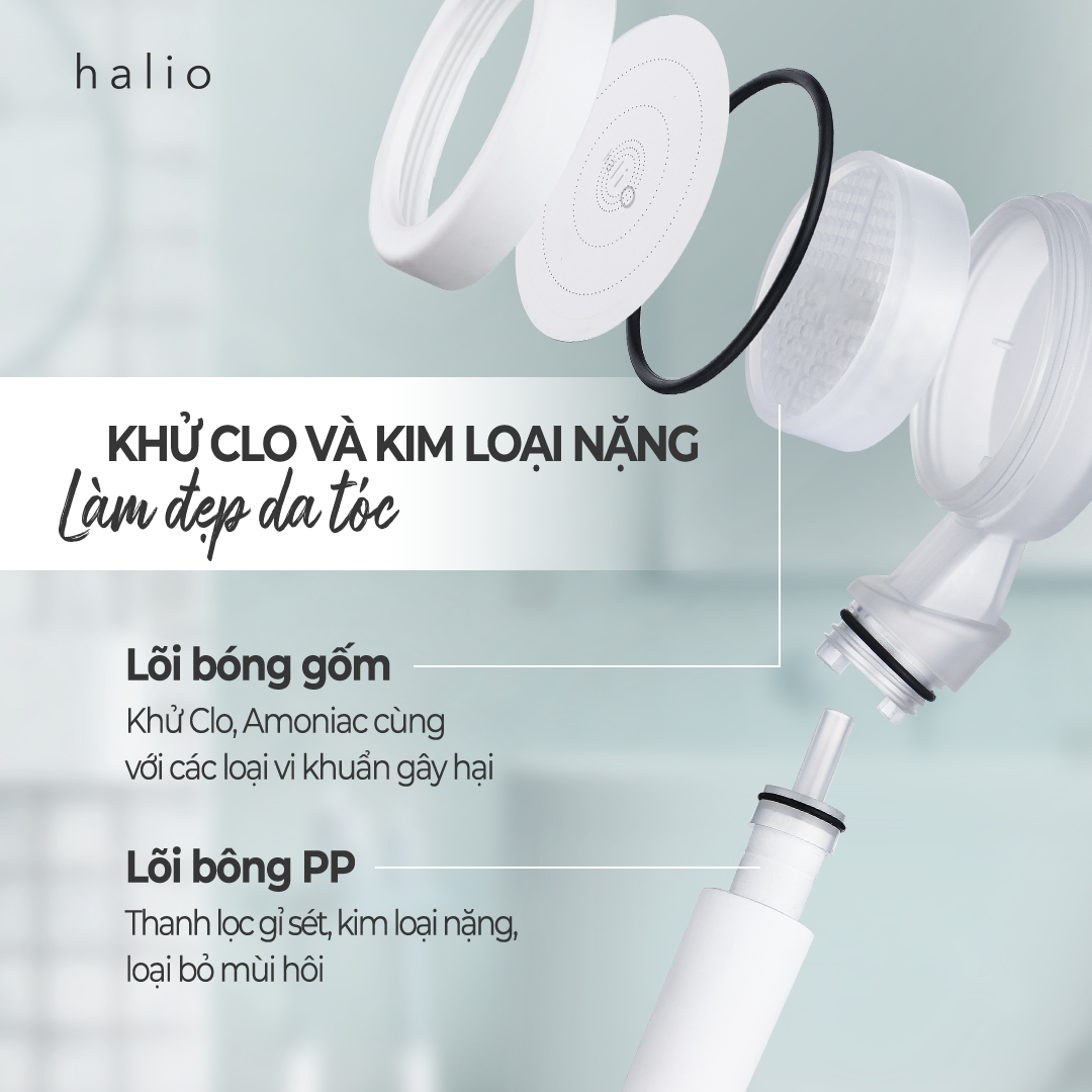 Vòi Sen Lọc Nước Khử Clo Ngừa Mụn Lưng Tăng Áp Halio Beautifying Shower Head