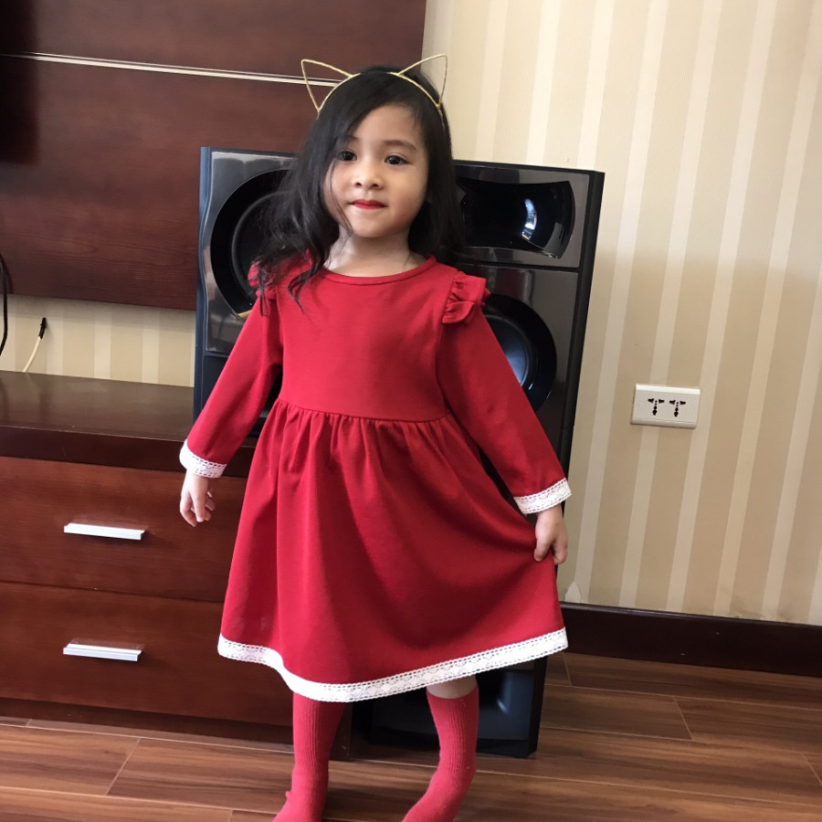 Váy đỏ phối ren cho bé gái 18-24m