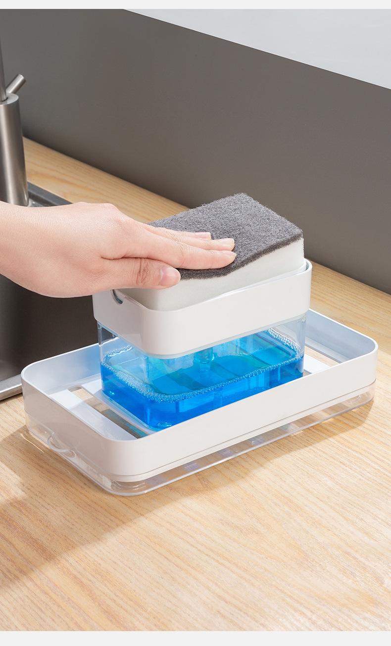 Hộp Đựng Xà Phòng Và Miếng Bọt Biển Cao Cấp 2 Trong 1, Bình Bơm Xà Phòng Máy Rửa Chén Cho Mặt Bàn Bếp, Màu Trắng